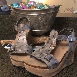 Taupe/pewter colored sandals